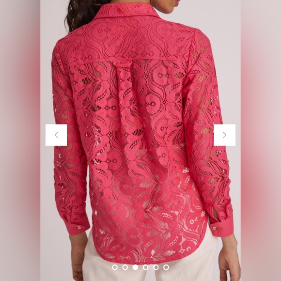 Maeve by Anthropologie Pink Rose Floral Lace Button Down Top - Picture 3 of 9